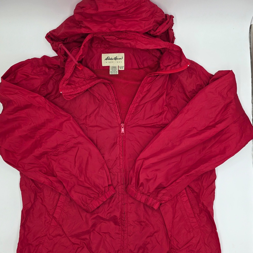 Eddie Bauer Mens Red Nylon‎ Windbreaker Hooded Mesh Lined Jacket Size M M/M